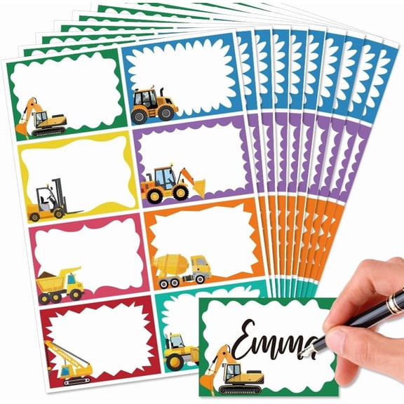 80Pcs/10 Sheets Engineering Vehicle Name Tags Stickers 3.3x2.4 Inch Self Adhesive Name Tags Builder Blank Name Labels Writable Adhesive Name Label Sticky Name Tags for DIY