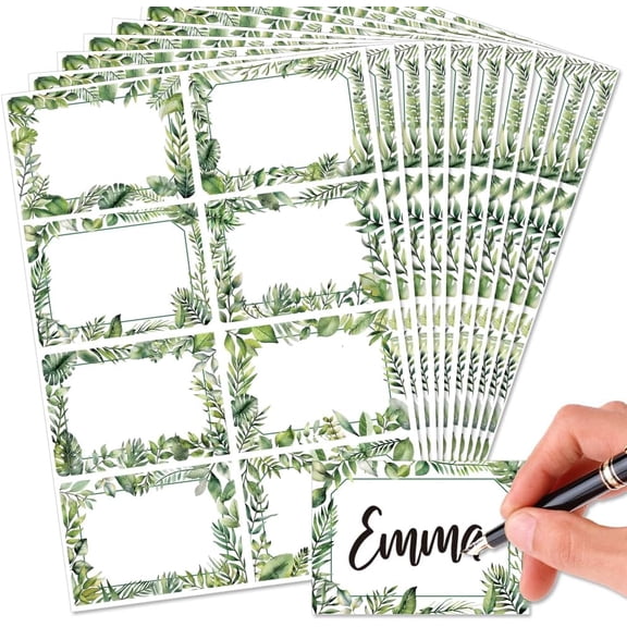 80Pcs/10 Sheets Green Leaf Border Name Tags Stickers 3.3x2.4 Inch Self Adhesive Name Tags Blank Name Labels Writable Adhesive Name Label Sticky Name Tags