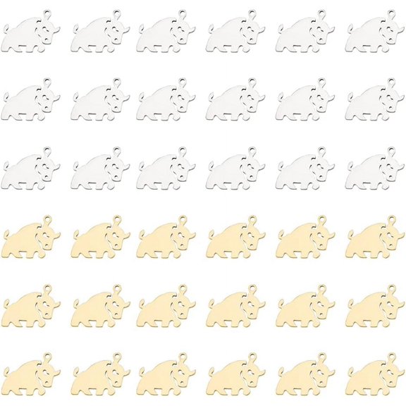 80Pcs 2 Colors Cow Shape Charm Golden Farming Pendant Farm Livestock Pendant Cow Charms with Loop Stainless Steel Charm for KeyChain Bracelet Necklace Jewelry Making DIY Craft Hole: 1.2mm diy