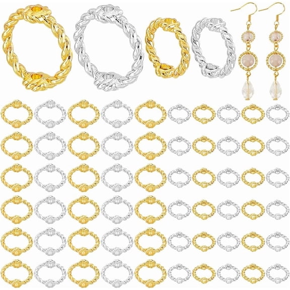 80Pcs 2 Colors Double Hole Round Bead Frames Links Connectors Twist Brass Bead Ring Shaped Metal Two Hole Circle Beads Frame for DIY DIY Beading Bracelet Necklace Jewelry Making 9~13mm