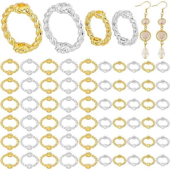 80Pcs 2 Colors Double Hole Round Bead Frames Links Connectors Twist Brass Bead Ring Shaped Metal Two Hole Circle Beads Frame for DIY DIY Beading Bracelet Necklace Jewelry Making 9~13mm