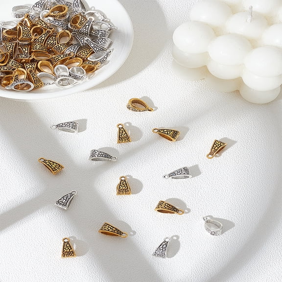 80Pcs 2 Colors Snake Pattern Triangular Tube Bails Tibetan Style Alloy Snap On Bails Triangle Hanger Links Connectors