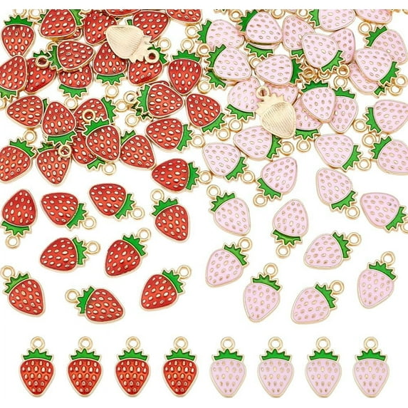 about 80Pcs 2 Colors Strawberry Pendants Mini Cute Fruit Charms Alloy Enamel Fruit Charms with Loop for Jewelry Making Charms Bracelets Earrings Necklaces Crafts