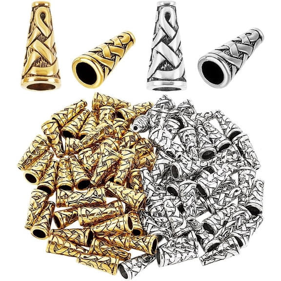 80Pcs 2 Colors Tibetan Style Bead Caps Alloy Cone Bead End Caps Stoppers for Jewelry Making DIY Crafts Goddess Beads Dreadlock Beads for Hair BrSilver&Golden 0.7inch