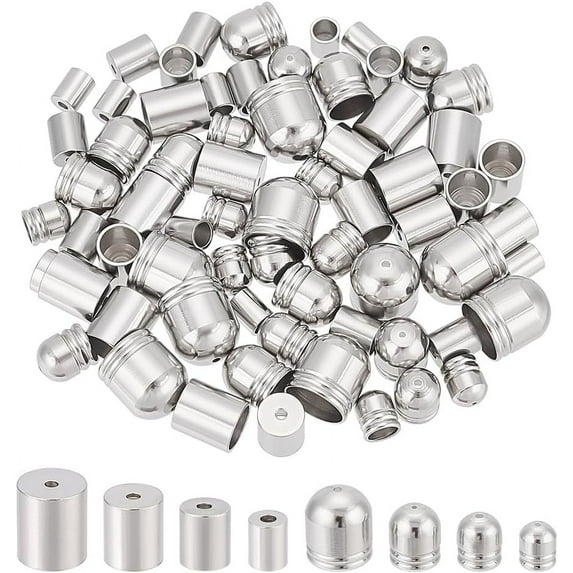 80Pcs 2 Styles 8 Sizes 304 Stainless Steel Cord Ends Metal End Caps Column Cord End Caps Leather Cord Ends Terminators Jewelry End Tip Bead Caps for DIY Bracelet Earrings Making DIY
