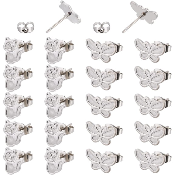 80Pcs 2 Styles Butterfly Earrings Studs Cute Cat Minimalist Studs Stainless Steel Earring Sets Oil Drop Animal Stud Earrings with 80Pcs Metal Ear Nuts for DIY DIY Earring Making