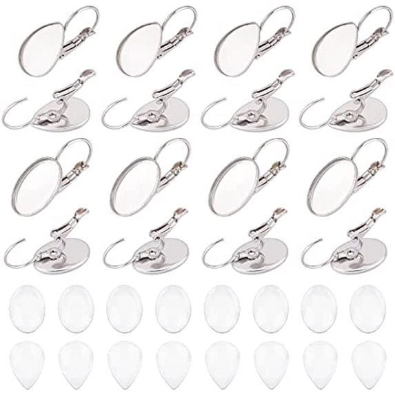 80Pcs 2 Styles Earring Making Kits 40Pcs Leverback Earring Settings with Flat Round