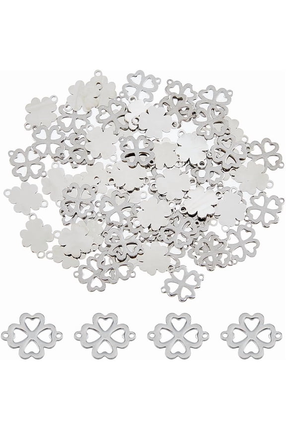 80Pcs 2 Styles Four Leaf Clover Connector Charms St. Patrick's Day Clover Link Pendants Luck Pendant Links Jewelry Connector Charms Stainless Steel Link Connector for DIY Jewelry Making SilverDIY