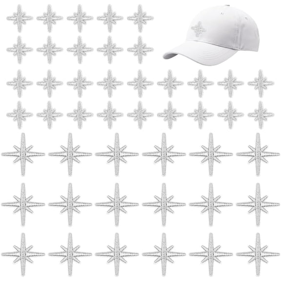 80Pcs 2 Styles Star Polyester Computerized Embroidery Iron on/Sew on Patches Chinese Style Appliques Silver 30~50x30~49x2mm 40pcs/style for DIY