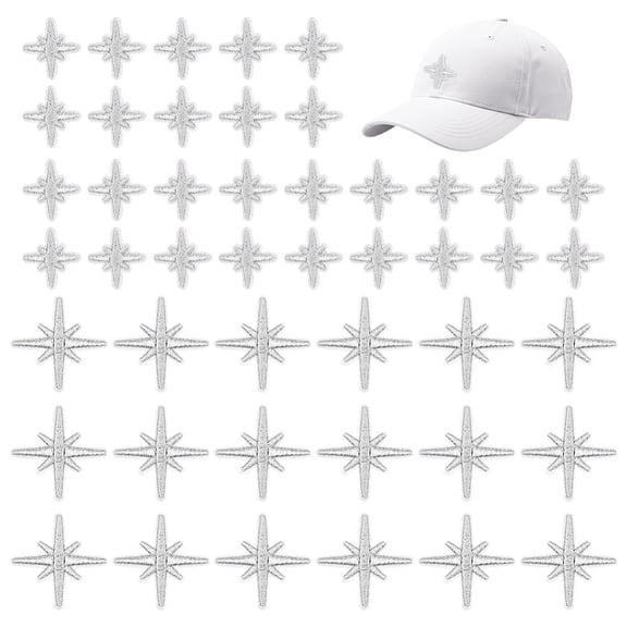 80Pcs 2 Styles Star Polyester Computerized Embroidery Iron on/Sew on Patches Chinese Style Appliques Silver 30~50x30~49x2mm 40pcs/style