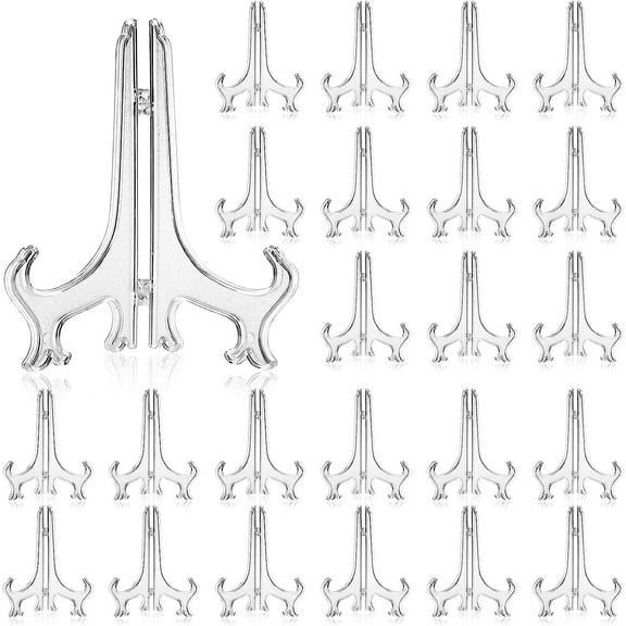80Pcs 3 inch Clear Plastic Easels, Plate Display Stands Holders, Picture Mini Easel Stand for Wedding, Home Decoration, Party, Small Items Cards Displaying