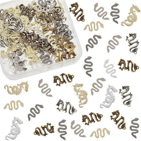 80Pcs 3D Resin Fillers Hollow Resin Filler Dragon Snake Alloy Filler Animal Theme Epoxy Resin Supplies Alloy Cabochons Metal Snake Nail Cabochon