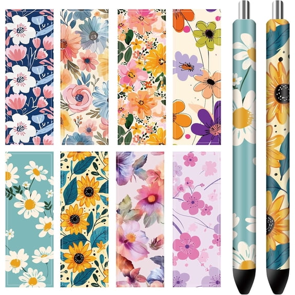 80Pcs 4.72  1.57in UV DTF Pen Transfer Stickers Wraps Waterproof Coated Paper Pen Stickers Decals 8 Styles Daisy Sunflower Flowers