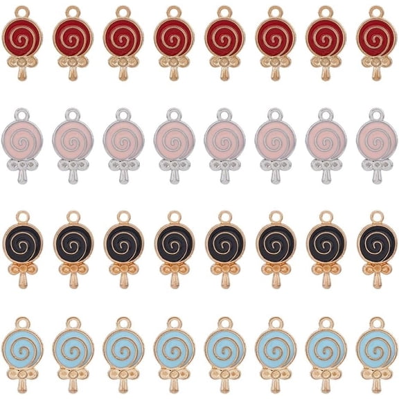 80Pcs 4 Colors Enamel Candy Charms Tiny Rhinestone Settings Lollipop Charms Fit for 1.2mm Rhinestone Kawaii Sweet Dessert Charms Small Alloy Pendant for Jewelry Making Hole: 1.6mm Mixed Color