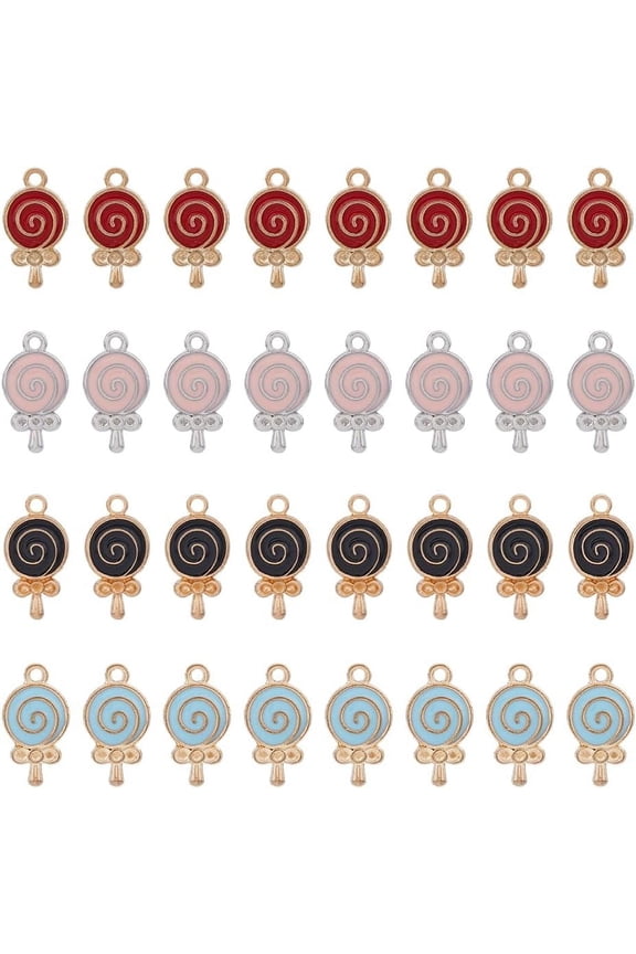 80Pcs 4 Colors Enamel Candy Charms Tiny Rhinestone Settings Lollipop Charms Fit for 1.2mm Rhinestone Kawaii Sweet Dessert Charms Small Alloy Pendant for Jewelry Making Hole: 1.6mm Mixed Color