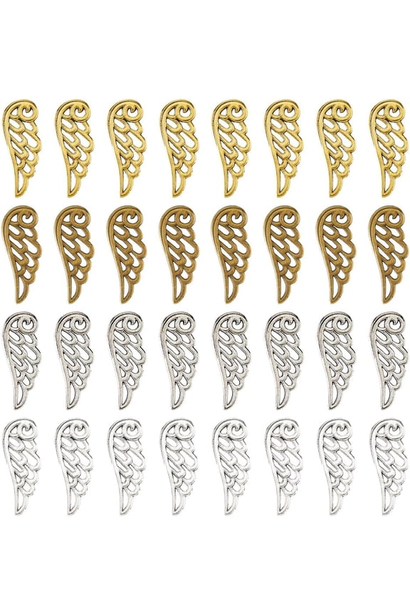 80Pcs 4 Colors Metal Angel Wing Charms Tibetan Style Alloy Pendants Hollow Single Wing Charms Fairy Wing Charm Link Colorful Half Wings Pendants for Necklace Bracelet Jewelry Making for making