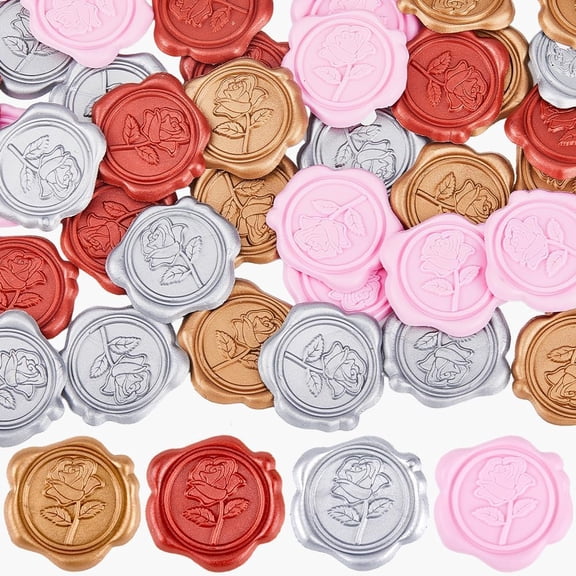 80Pcs 4 Colors Rose Wax Seal Stickers Flower Vintage Self Adhesive Seal Stickers Sealing Label Decal Set for Invitations Envelope Wedding Birthday Cards