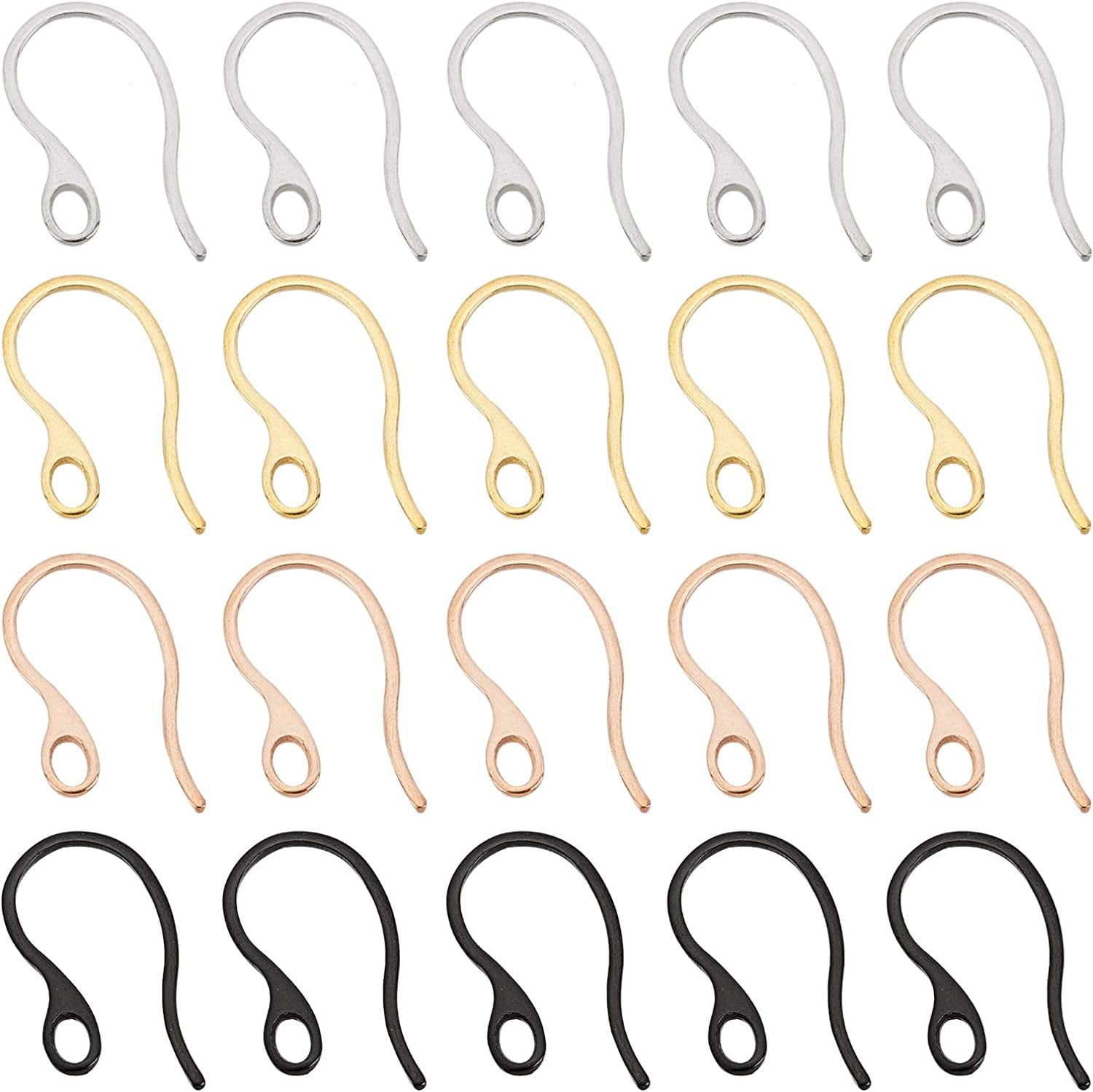 80Pcs 4 Colors Stainless Steel Earring Hooks Curved Fish Hook Ear Wires Hypoallergenic Earring Hooks for DIY Jewelry Making