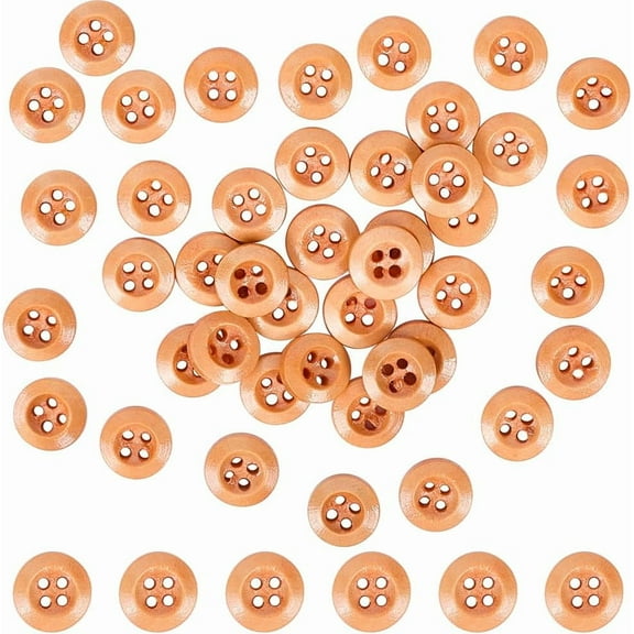 80Pcs 4 Holes 10MM Orange Wood Buttons Flat Round Shape Classic Natural Small Soild Wooden Sewing Button Bulk with Box