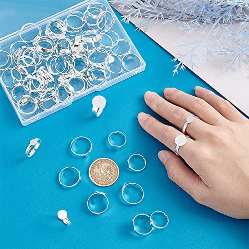 80Pcs 4 Size White Golden Adjustable Blank Rings Base 14-19mm Silver ...