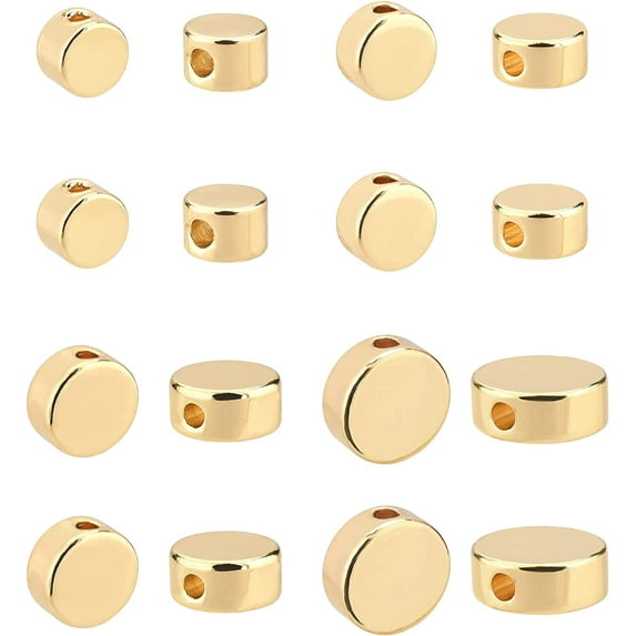 80Pcs 4 Style 14K Gold Plated Brass Spacer Beads Flat Round Shape Spacer Beads Metal Beads
