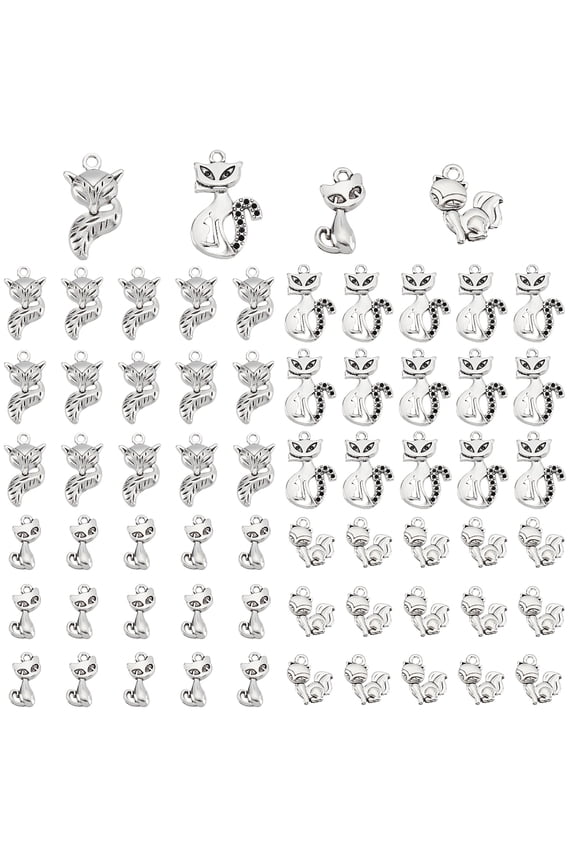80Pcs 4 Style Style Alloy Pendants Fox Silver 20pcs/style for DIY