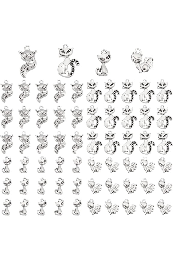 80Pcs 4 Style Style Alloy Pendants Fox Silver 20pcs/style for Handmade