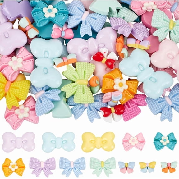 80Pcs 4 Styles Cabochon Resin Bowknot Charms Bulk Random Mixed Color Flatback Bows Tie Shaped Scrapbooking Embellishment Cabochons for Phone Case Hairpin DIY Crafting Jewelry Making diy Mixed Color