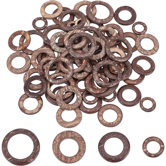80Pcs 4 Styles Dyed Wood Jewelry Findings Coconut Linking Rings Coconut Brown 20~38x2~6.5mm 20pcs/style
