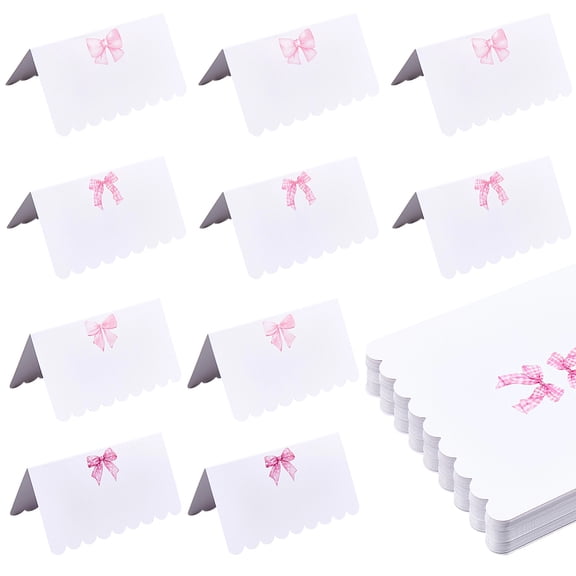 80Pcs 4 Styles Place Cards Table Tent Card Writable Coquette Pink Bowknot Pattern Blank Seat Assignment Label Name Tags Placecards