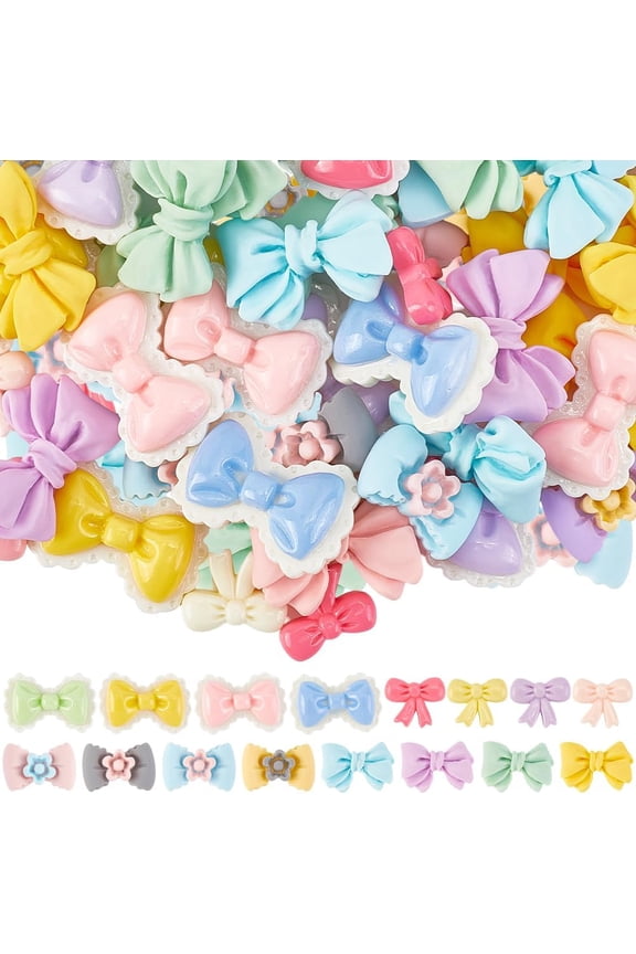 80Pcs 4 Styles Resin Bow Cabochon Flat Back Bowknot Charms Bulk Candy Color Bow Tie Embellishments Flatback Resin Charms for Hair Clips Scrapbooking Jewelry Making Accessories Photo Decor