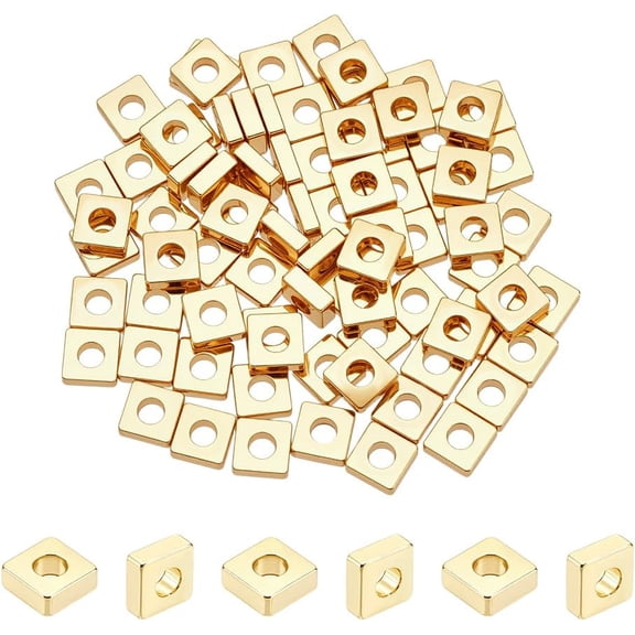 80Pcs 4mm Spacer Beads Small Flat Square Spacers Metal Rectangular Bead Smooth Loose Bracelet Bead for DIY Earring Choker Necklace Jeweley Making Hole 1.2mm