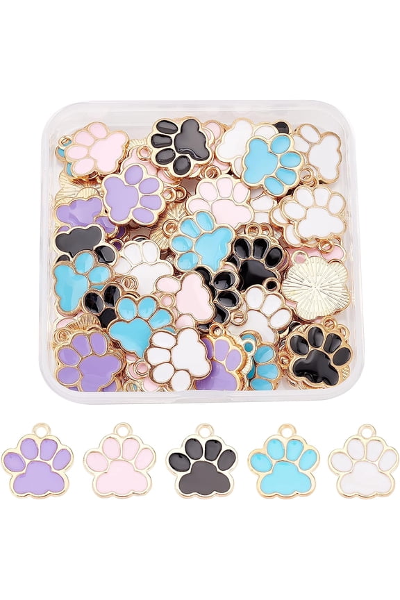 80Pcs 5 Colors Dog Paw Print Charms Alloy Enamel Footprint Pendants 17.5x16 mm Animal Footprint Chunk Charms for DIY Jewelry Making Necklace Bracelet Hole:2 mm diy