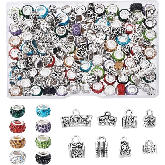 80Pcs 8 Colors Alloy Beads European Beads Spacer Beads with Large Hole Beads and Links Kit