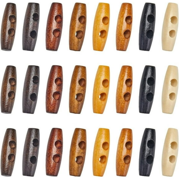 80Pcs 8 Colors Natural Wood Buttons Horn Toggle Buttons 2-Hole for Sewing Accessories Mixed Color 30x10mm Hole: 5mm 10pcs/color