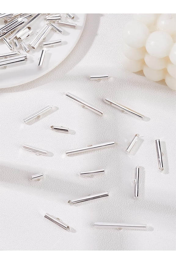 80Pcs 8 Sizes Iron Slider Clasps Slide on End Clasps Tube Ball Bead Slider Crimp Ends for Multi-Strand DIY Craft Making Necklace Bracelet Jewelry Making Findings 1set