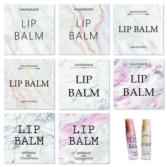 80Pcs 8 Style Custom Lip Balm DIY Label Sticker Coated Paper Paster Self-Adhesive Stickers Square Marble Pattern 5x5cm 10pcs/style