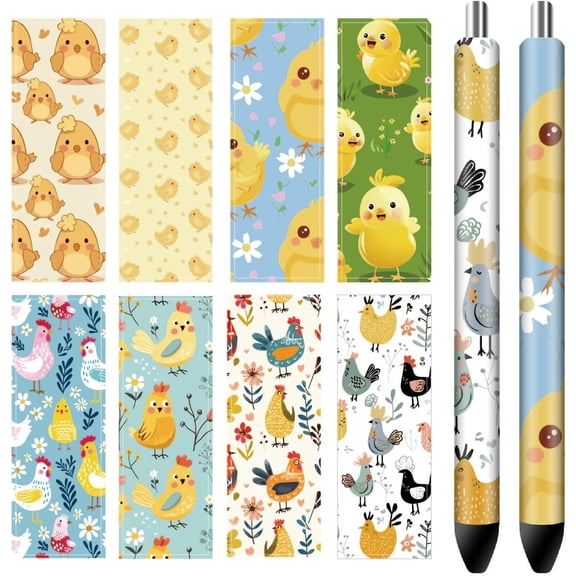 80Pcs 8 Style Self-Adhesive Coated Paper Pen Stickers Waterproof Pen Wraps Transfer Decals Chick 120x40mm 10Pcs/style diy