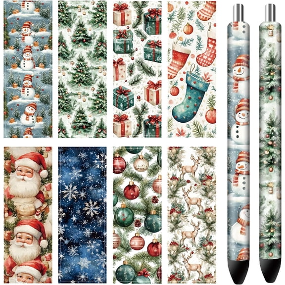 80Pcs 8 Style Self-Adhesive Coated Paper Pen Stickers Waterproof Pen Wraps Transfer Decals Mixed Shapes 120x40mm 10Pcs/style for Art