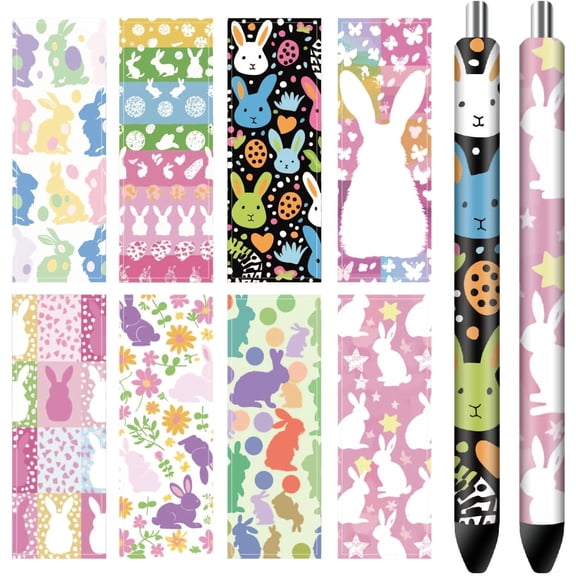 80Pcs 8 Style Self-Adhesive Coated Paper Pen Stickers Waterproof Pen Wraps Transfer Decals Rabbit 120x40mm 10Pcs/style DIY