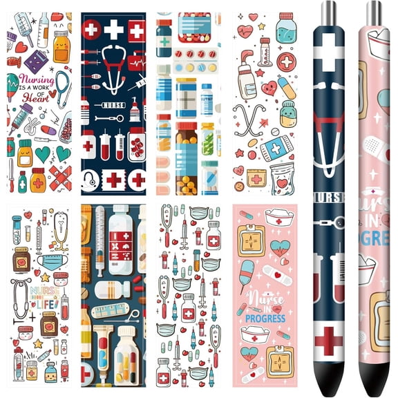 80Pcs 8 Style Self-Adhesive Coated Paper Pen Stickers Waterproof Pen Wraps Transfer Decals Symbol 120x40mm 10Pcs/style Colorful