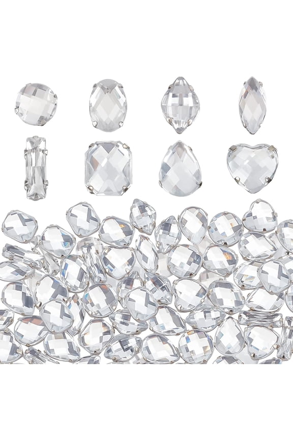 80Pcs 8 Styles Acrylic Sew On Rhinestones Metal Prong Setting Rhinestones Sewing Claw Gems Clear Claw Flatback Crystal Rhinestones for Clothes Costume Garments DIY Craft Jewelry Decor