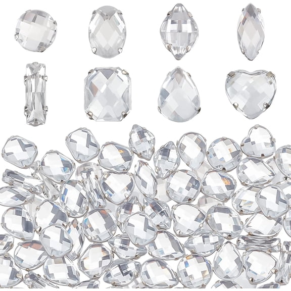80Pcs 8 Styles Acrylic Sew On Rhinestones Metal Prong Setting Rhinestones Sewing Claw Gems Clear Claw Flatback Crystal Rhinestones for Clothes Costume Garments DIY Craft Jewelry Decor