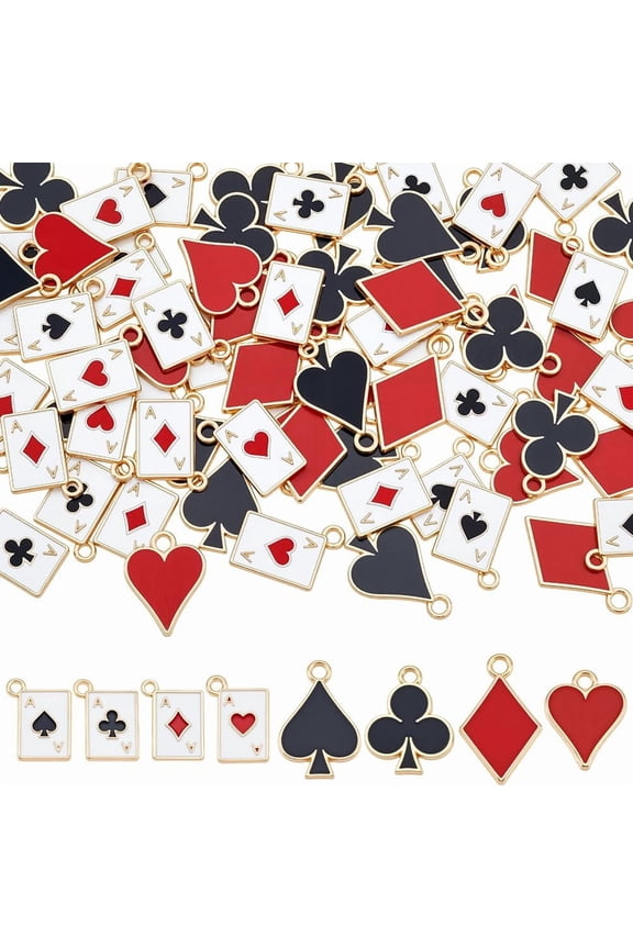 80Pcs 8 Styles Alloy Pendants with Enamel Playing Card Charm Mixed Color 14.5~20.5x11~13x1.5~2mm Hole: 1.4~2mm 10pcs/style diy