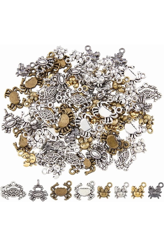 80Pcs 8 Styles Crab Charms Silver Tiny Crab Charms Alloy Tibetan Pendants Marine Charms Bulk for DIY Necklace Jewelry Making Hole: 1.6-2mm Colorful DIY