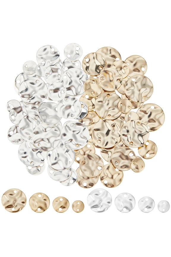 80Pcs 8 Styles Flat Round Links Connector 24K Gold Plated Twist Textured Round Links Brass Blank Tag Charms 925 Sterling Silver Plated for DIY