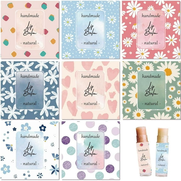 80Pcs 8 Styles Lip Balm Sticker Flower Background Self-Adhesive Homemade Lip Balm Labels Vintage Square DIY Heart Label Stickers for Lip Balm Containers Cosmetics Lipsticks Colorful