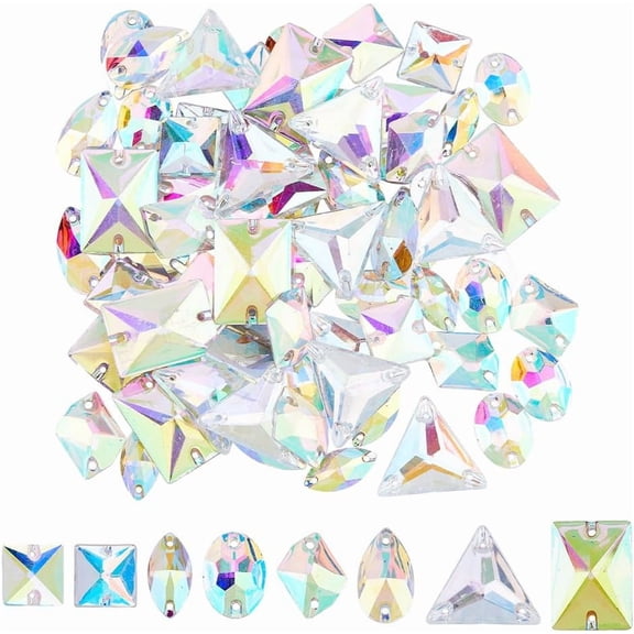 80Pcs 8 Styles Rectangle/Oval/Triangle Sew on Rhinestone Glass Rhinestone Links Plated Flat Back Clear AB 13.5-29x9-25x3-10mm Hole: 1-1.8mm
