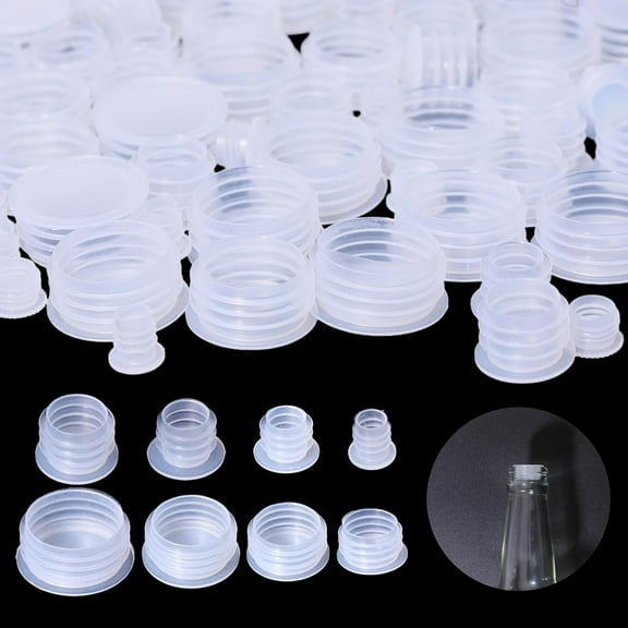 80Pcs 8Sizes Flat Top Salt and Pepper Shaker Stoppers Plastic Salt Shaker Plug Replaceable Stopper Bottle Caps Clear Round End Cap for Flower Pots Bottles Pipes DIY