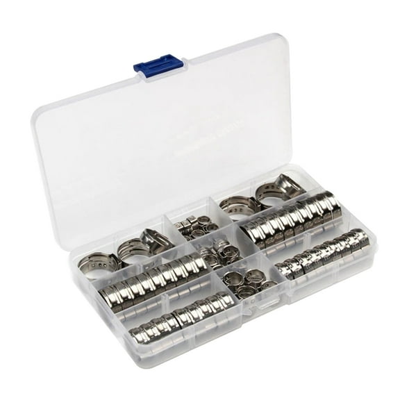 80Pcs 9 Sizes Single Ear Hose Clamp Stainless Steel Ear Clamp Stepless Hose Clamps Cinches Rings Fitting Tool Enduring